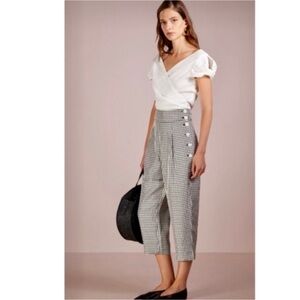 Club Monaco LIKE NEW Wide Leg Gingham Checkered Side Button High Waist Trousers